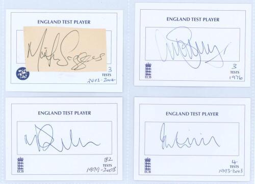 Modern England Test Players 1970s-2010s. Black file comprising seventy seven ‘England Test Player’ cards, each individually signed in ink, with the odd signature on piece laid down, of England Test players. Signatures include Saggers, Vaughan, Selby, Huss