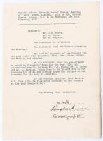 John Berry ‘Jack’ Hobbs, Surrey & England 1905-1934. ‘Minutes of the Eleventh Annual General Meeting of Jack Hobbs Limited’ 26th February 1931. Single page typed minutes listing those present including Hobbs, adoption of audited accounts, agreement of Dir