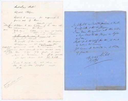 Lillywhite’s tour to Australia 1876/77. First Test-playing tour of Australia by an English side. ‘Australian Match [tour]. Lillywhite & Hobgen’. Interesting pre-agreement draft of a document assumed to have been drawn up by solicitors in advance of the to