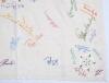 Yorkshire c.1950s. A tablecloth comprising thirty five embroidered signatures of Test and County cricketers and other sports personalities of the period, with Yorkshire white rose emblems to centre and four corners. The signatures were collected in pencil - 5