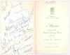 India tour to England 1967. Official folding menu for the dinner given by the Sheffield Cricket Lovers’ Society ‘to honour the Indian Touring Team of 1967’. Held at Cutlers’ Hall, Sheffield, 3rd July 1967. Signed in ink to the rear cover by eighteen atten