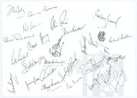 England v South Africa 1994. Official menu for lunch at Lord’s, Thursday 21st July 1994, the first day of the first Test match. Signed in ink to the front and back by twenty seven attendees. Signatures include Clive Rice, Clive van Ryneveld, Godfrey Evans