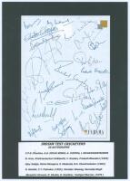 India Test cricketers 1955-2016. Twenty one signatures in blue ink of Indian Test cricketers, signed to Furama Singapore hotel headed note paper laid to black page. Signatures are B. Arjun, A.G. Milka Singh, C. Chauhan, L. Sivaramakrishnan, A. Chopra, K. 