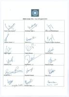 India Under 19s tour to England 2019. Official autograph sheet signed in ink by eighteen members of the India touring party. Signatures include Garg (Captain), Hegde, Jurel, Jaiswal, Karan Lal, Kanpillewar, Tyagi, Maurya, Mishra, Bishnoi etc. Very good co