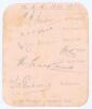 M.C.C. tour to South Africa 1930/31. Small album page signed in pencil to one side by Hendren, Wyatt, Allom, Leyland and Goddard, and to verso Tate. Some foxing, otherwise in good condition. Sold with a collection of fifteen signatures in ink and pencil o