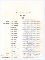 England Tour to West Indies 1981. Rarer official autograph sheet with printed title and players’ names. Fully signed in ink by all nineteen original members of the touring party. Signatures are Botham (Captain), Willis, Bairstow, Boycott, Butcher, Dilley,