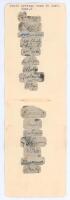 South Africa tour to Australia 1931/32. Sixteen signatures in ink of members of the South African touring party, each on printed piece laid down to double album page. Signatures are Cameron (Captain), Mitchell, Curnow, Christy, Taylor, Viljoen, Dalton, Ba