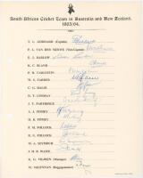 South African tour to Australia & New Zealand 1963/64. Official autograph sheet with printed title and players’ names, fully signed by all seventeen listed members of the touring party. Players’ signatures are Goddard (Captain), van der Merwe, Barlow, Bla