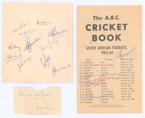 South Africa tour to Australia 1963/64. Album page signed in blue ink by eleven members of the South African touring party. Signatures are Barlow, van der Merwe, Seymour, Farrer, Pithey, Carlstein, Lindsay, Waite, Partridge, P. Pollock and G. Pollock. Sol