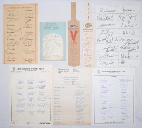 New Zealand 1960s-1990s. Three official autograph sheets including World Cup 1983 Gloucestershire C.C.C. sheet for the New Zealand team v Sri Lanka played at Bristol 13th June 1983 (13 signatures). New Zealand tour to England 1986 (17). Young New Zealand 