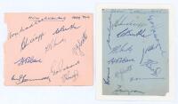 New Zealand tour to England 1949. Album page nicely signed in ink by nine members of the New Zealand touring party. Signatures are W. Hadlee, Sutcliffe, Burke, Smith, Cave, Scott, Rabone, Donnelly and Burtt. Also signed to the verso by eleven members of t