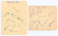 Essex C.C.C. 1947-1992. Ruled album page comprising eleven signatures of the 1947 Essex team in ink and pencil including Pearce (Captain), Bailey, Vigar, Wade, Wilcox, Avery (signed twice), Crabtree etc. Also signed to verso in pencil by six Surrey player