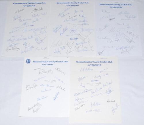 Gloucestershire C.C.C. 1986-2008. Nine official autograph sheets, the majority fully signed by all named players where applicable. Sheets are for seasons 1986 (14 signatures), 1991 (19), 1993 (21), 1995 (23), 1997 (20), 2005 (24), 2006 (22), 2007 (23) and