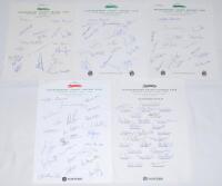 Leicestershire C.C.C. 1986-2007. Nine official autograph sheets for seasons 1986 (19 signatures), 1991 (17), 1992 (18), 1994 (24), 1996 County Championship winners (26), 1997 (24), 1998 County Championship winners (21), 1999 (25), and 2007 (23). Signature