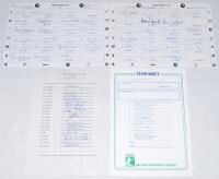 Middlesex C.C.C. 1981-2005. Seven official autograph sheets. Seasons are 1981 (18 signatures), 1989 (12), 1996 (23), 1997 (24), 2001 (24), 2002 (22), and 2005 (18). Signatures include Brearley, Radley, Selvey, Barlow, Emburey, Gatting, Butcher, Daniel, Do