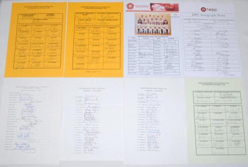 Northamptonshire C.C.C. 1989-2007. Eight official autograph sheets for seasons 1989 (22 signatures), 1993 (22), 1994 (22), 1996 (22), 1998 (24), 2001 (22), 2005 (20), and 2007 (24). Signatures include Bailey, Brown, Capel, Cook, Davis, Felton, Fordham, La