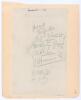 Somerset C.C.C. 1925. Album page laid down to larger page, signed in pencil by eleven members of the 1925 Somerset team. Signatures are Daniell (Captain), M.L. Hill, Longrigg, Bridges, Robertson-Glasgow, Ingle, Hunt, Young, Johnson, White, and the rarer T