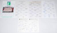 Derbyshire C.C.C. 1980s-2003. Eleven official autograph sheets including two pages on county letterhead, both c.1982 (15 signatures on each). Also official sheets for seasons 1993 (printed signatures), 1995 (21), 1996 (25), 1997 (26), 1998 (22), 2000 (two