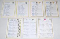 Durham and Yorkshire C.C.C. 1993-2004. Twelve official autograph sheets including seven Durham sheets for seasons 1996 (23 signatures), 1997 (24), 2000 (two sheets, one laminated, each fully signed by 20), 2002 (23), 2003 (21) and 2004 (25). Also five Yor