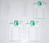 Essex C.C.C. 1993-2004. Sixteen official autograph sheets including five c.1981/82 fully signed by the listed players, also 1996 (unofficial laminated sheet signed by 13), 1987 (16), 1993 (16), 1994 (15), 1995 (16), 1996 (15), 1997 (15), 1998 (13), 2000 (