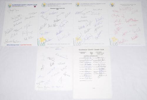 Glamorgan C.C.C. 1971-2007. Eleven official autograph sheets (unless stated) for seasons 1971 (signed page, 17 signatures), 1983 (18), 1989 (13), 1994 (13), 1996 (15), 1997 (14), 2000 (18), 2001 (14), 2002 (19), 2003 (18) and 2007 (laminated, 17). Signatu