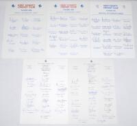 Kent C.C.C. 1984-2004. Ten official autograph sheets for seasons 1984 (21 signatures), 1985 (23), 1986 (15), 1989 (21), 1993 (21), 1995 (22), 1996 (26), 1997 (25), 2003 (19) and 2004 (21). Signatures include Tavare, Alderman, Benson, C. Cowdrey, G. Cowdre