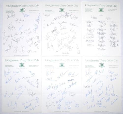 Nottinghamshire C.C.C. 1983-2000. Twelve official autograph sheets for seasons 1983 (18 signatures), 1984 (19), 1985 (22), 1988 (22), c.1988 (21), 1993 (24), 1994 (22), 1995 (23), 1996 (26), 1997 (24), 1998 (22) and 2000 (20). Signatures include Rice, Hen