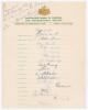 Australian tour of England 1953. ‘Australian XI Coronation Tour’. Official autograph sheet nicely signed in ink by all seventeen members of the touring party. Signatures are Hassett (Captain), Morris, Archer, Benaud, Craig, Davidson, de Courcy, Harvey, Hi