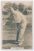 John William Henry Tyler ‘Johnny’ Douglas. Essex & England 1901-1928. Phillips ‘Pinnace’ premium issue cabinet size sepia real photograph trade card of Douglas, full length in batting pose in the nets. Nicely signed in ink to the photograph by Douglas. No