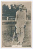 Percy George Herbert Fender. Sussex, Surrey & England 1910-1935. Phillips ‘Pinnace’ premium issue cabinet size sepia real photograph trade card of Fender standing full length in batting attire at the wicket. Nicely signed in blue ink to the photograph by 