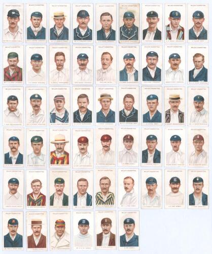 Wills’s Cigarettes ‘Cricketers’ 1908. W.D. & H.O. Wills, Bristol & London. Full set of fifty numbered cigarette cards plus one variant, featuring colour player head and shoulder portraits with printed name and county to lower portion to front. All cards a