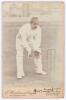 Gregor MacGregor. Cambridge University, Middlesex & England 1888-1907. Original sepia cabinet card photograph of MacGregor standing full length in wicket-keeping pose at the wicket, wearing hooped cap. Signed in black ink to the lower mount margin by MacG