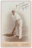 John Thomas Brown. Yorkshire & England 1889-1904. Original sepia cabinet card photograph vignette of Brown standing full length in batting pose at the wicket, wearing Yorkshire cap. Nicely signed in black ink to the photograph by Brown. E. Hawkins & Co. o