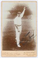 Ernest Jones. South Australia, Western Australia & Australia 1892-1908. Excellent sepia cabinet card vignette photograph of Jones depicted full length in bowling pose, wearing his Australian Test cap. Nicely signed in black ink to the photograph ‘Sincerel