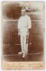 Albert John Young ‘Bert’ Hopkins. New South Wales & Australia 1896-1915. Excellent sepia cabinet card photograph of Hopkins depicted full length in batting attire at the crease. Signed in black ink to the photograph by Hopkins. Cabinet card by E. Hawkins 