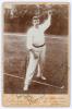 John Victor ‘Jack’ Saunders. Victoria, Wellington & Australia 1899-1914. Rare and excellent sepia cabinet card photograph of Saunders depicted full length in bowling pose wearing Australian Test cap. Signed in black ink twice by Saunders, to the photograp