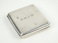 Samuel Moses James ‘Sammy’ Woods. Cambridge University, Somerset, England & Australia 1888-1910. Silver cigarette case with Wood’s initials ‘S.M.J.W’ to the front of the case. The case made by ‘Goldsmiths Company of Regent Street’ and hallmarked for Londo