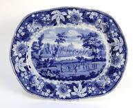 ‘Cricket at Windsor Castle meat dish’. A very large shaped oval Goodwin & Harris ‘Metropolitan Scenery’ meat dish printed in blue and embellished with a scene of Windsor Castle and the Thames to foreground featuring a cricket match to the foreground with 