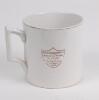 Sydney F. Barnes Warwickshire, Lancashire, Staffordshire, England & Wales 1894-1930. Commemorative transfer printed mug with vignette of Barnes, wearing cap, stood at the wicket with ball in his hand to centre, with inscription ‘Syd. F. Barnes. Famous Int - 2