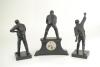 Charles Burgess Fry, Sussex & England 1892-1921. Victorian spelter three piece clock garniture featuring C.B. Fry. The clock cast with a wicket keeper a top it, flanked by Fry as a bowler and Fry as a batsman, celebrating Fry as the great English all-roun - 2