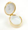 W.G. Grace. Modern enamelled oval white and cream pillbox hand decorated with a portrait of Grace in batting pose. Set of stumps decoration to inside lid. Produced by Crummles of Poole, Dorset. G - 2