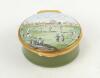 ‘The Gentleman’s Club. Cricket at Whiteconduit House’. Modern enamelled oval pillbox hand decorated with an image of the ground with match being played to lid. Produced by Crummles of Poole, Dorset. G