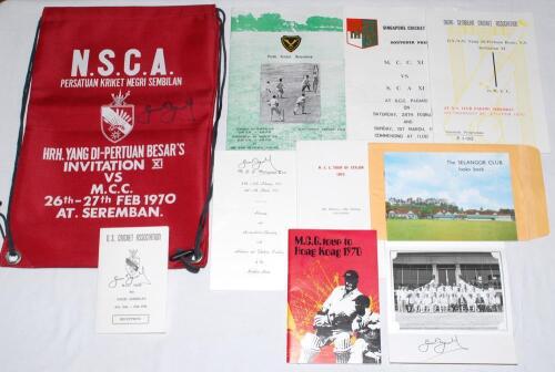 M.C.C. tour to Ceylon and the Far East 1969/70. A collection of ephemera collected by Geoff Boycott while on the tour to Ceylon (Sri Lanka), Malaysia, Singapore, Thailand and Hong Kong. Each item individually signed by Boycott and originally from his pers