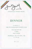 M.C.C. tour to Australia & New Zealand 1978/79. Official menu for the ‘Dinner in honour of the 1976-79 England Touring Team’ given by the Australian Cricket Board at Kooyonga Golf Club, Lockleys, South Australia, 25th January 1979. The folding menu with M