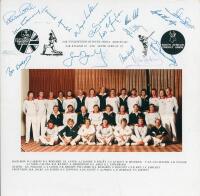 ‘South African Breweries’ England XI ‘Rebel’ Tour to South Africa 1982. Commemorative colour photograph of the two teams, standing and seated in rows for the series of matches played in South Africa, March 1982. The photograph laid down to mount with titl