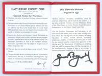 Geoff Boycott. Official M.C.C. ‘Honorary Life Member’ card/ booklet for 2006 issued to Boycott. The small booklet in red leather with gilt titles to front. Signed boldly in black ink to the first page by Boycott in addition to the membership label to insi