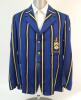 Taunton’s School (Southampton) striped cricket blazer 1936. The mid blue blazer, by Basticks of Southampton, with vertical white and black stripes in bands, with embroidered school emblem with the words ‘Cricket 1936’ beneath to chest pocket. Good conditi