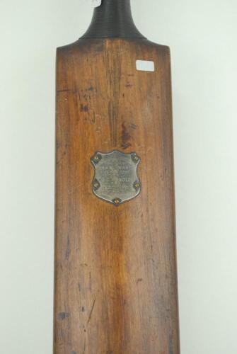 Charles Absolon. 1884. A W.J.Page cricket bat presented to Absolson for batting 1884 The bat has a silver metal shield to the back of the bat which reads ‘The Tufnel Park Holloway United C.C.- presented by Mr A. Stewart- Vice President- to Mr C. Absolon f