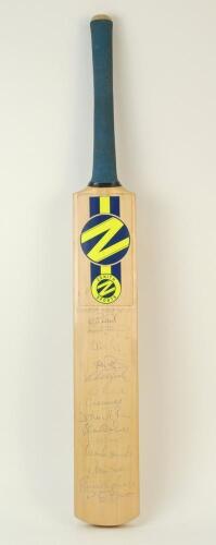 ‘England. Cricket World Cup 1992’. ‘Zenith Sports’ full size bat with handwritten title to top signed by all fourteen members of the England squad. Signatures including Gooch, Stewart, Botham, Hick, Lamb, Reeve, Pringle, Smith, Lewis, Small etc. G/VG