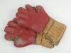 Wicket keeping gauntlets 1920’s. An example of a pair of leather wicket-keeping gloves used in the period, makers unknown but endorsed by Leslie Ames, Kent and England to the back of the glove. These gloves with tan leather backs are ventilated from the b - 2